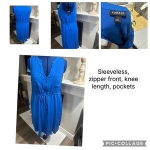 Torrid zipper front Royal blue sleeveless dress